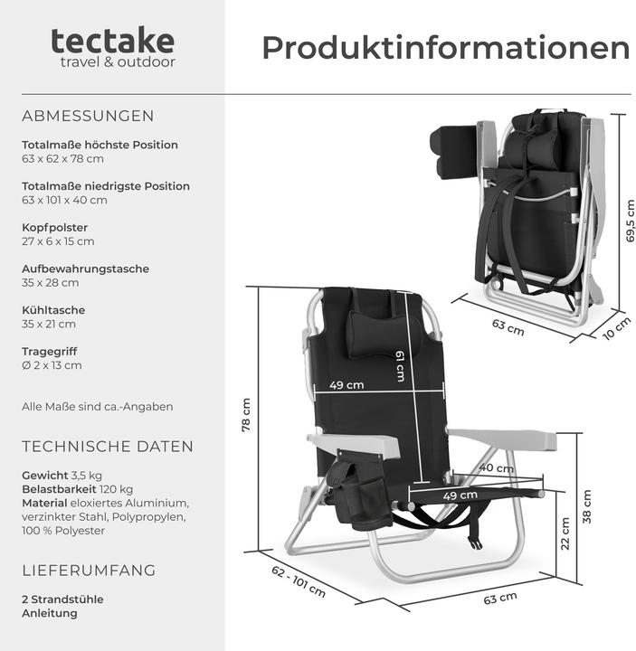 Actual product image tectake Beach chair Coral, foldable with backpack function