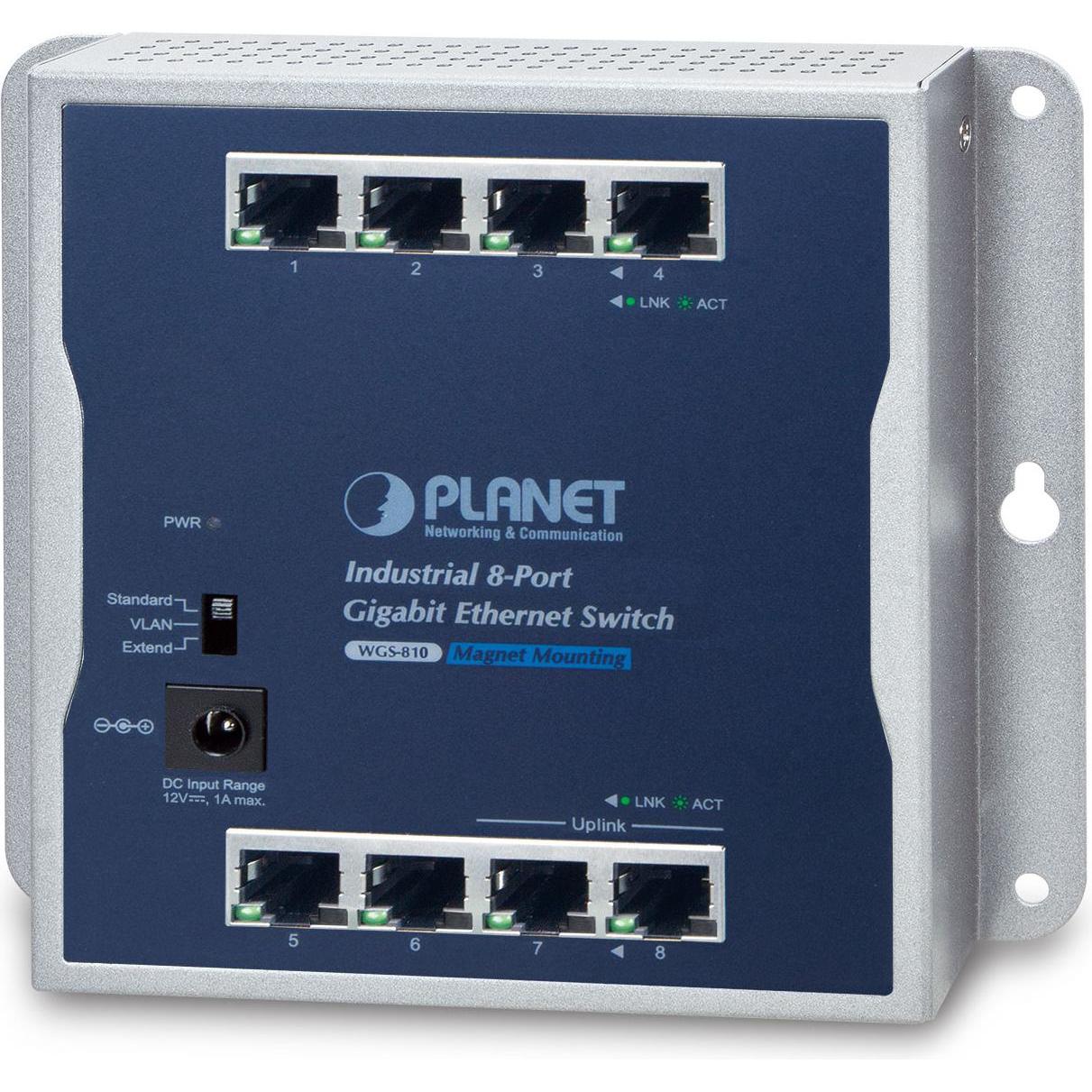 Planet Industrial 8-Port (8 Ports), Netzwerk Switch, Blau, Grau