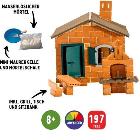 Teifoc Set Casa Con Barbecue - 185 Pezzi - Kit Costruzione In Mattoncini Di Argilla Con Malta Naturale - Giocattolo Educativo 8+ Anni