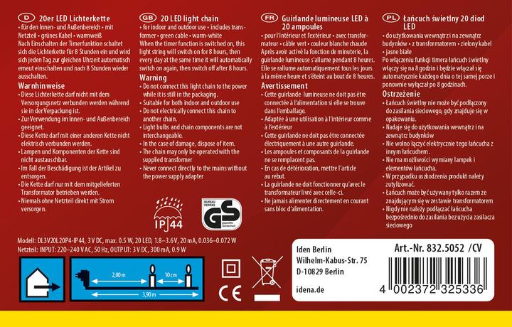 Produktbild Idena LED-Lichterkette 20er, warmw.,Innen/Aussen (3.90 m)
