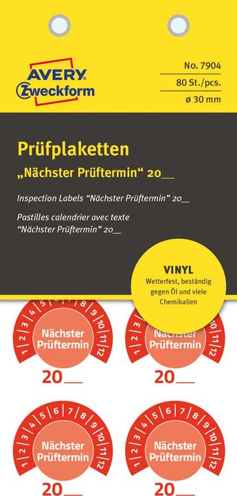Actual product image Avery -Zweckform 80 St. Prüfplakette 20XX Rot (Ø) 30 mm 30 mm
