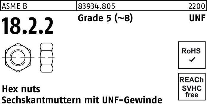 Produktbild Sechskantmutter R 83934 m.UNF-Gewinde 7/16 Grade 5 (8) (UNF10-32)