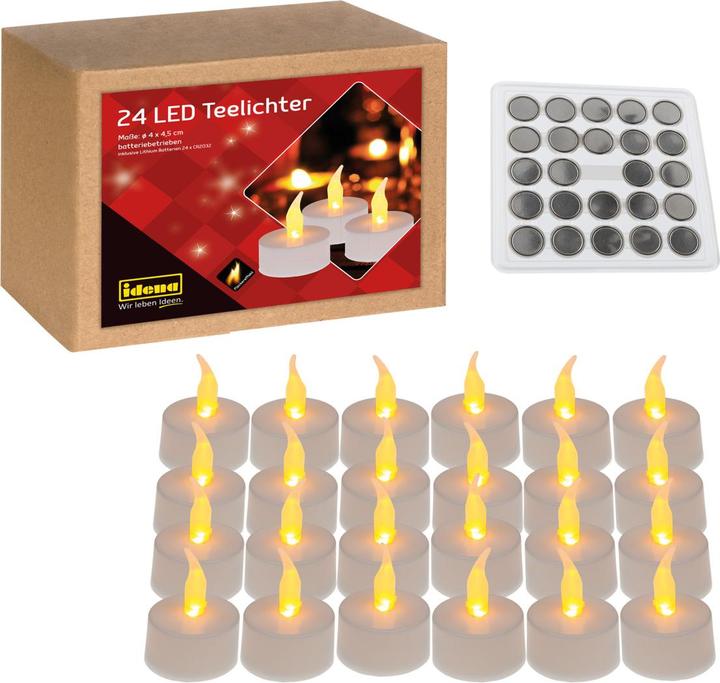 Idena Bougies chauffe-plat LED 24 pièces avec piles lithium incluses (24 x)