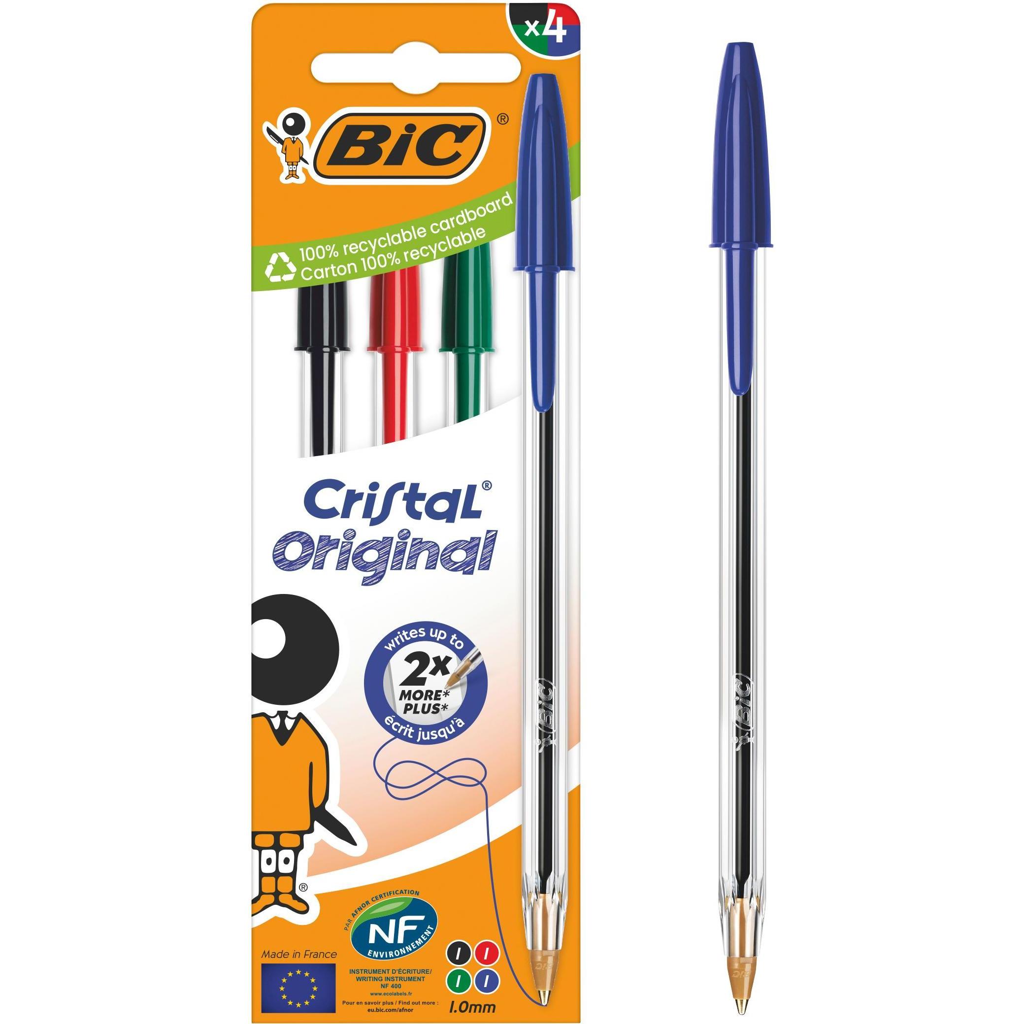 Magni, Penne, BIC biros Cristal 4 colori assortiti Scatola 4 (colore assortito, 4 x)