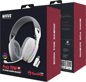 Actual product image Marvo Pulz 70W gaming headphones, white, tri-mode (Cable, Wireless)