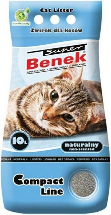 Super Benek Certech Compact Natural - Klumpende Katzenstreu 10 l (Klumpend, Neutralisierend, Schnell absorbierend, 8 kg)