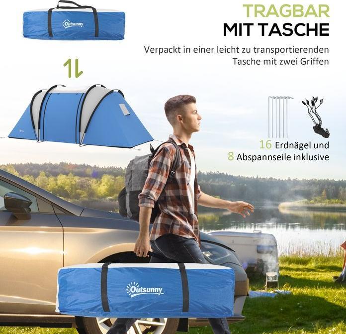 Immagine prodotto Swisshandel24 Campingzelt für 4-5 Personen leicht wasserabweisend Familienzelt mit 3 Zimmer, 3000mm WS (Tenda a tunnel, 4 persone)