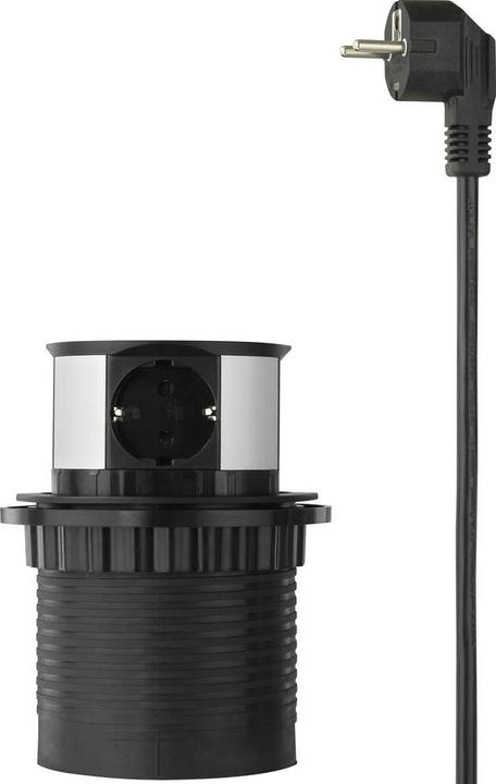 Actual product image Sygonix SY-4780156 Socket tower Black, silver Earth contact 1pc. (3x, CEE 7/3, 1.50 m)