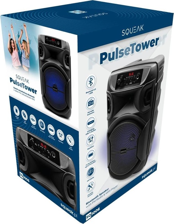 Image du produit Squeak Głośnik Karaoke Pulsetower Bluetooth 5.3 Radio Fm Microsd Aux USB Sq1006 (7 h, Fonctionnement sur batterie)