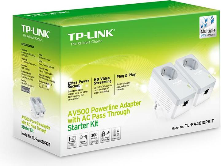 Immagine prodotto TP-Link Adattatore Powerline Nano Ethernet 500Mbps TL-PA4010PKIT (500 Mbit/s)