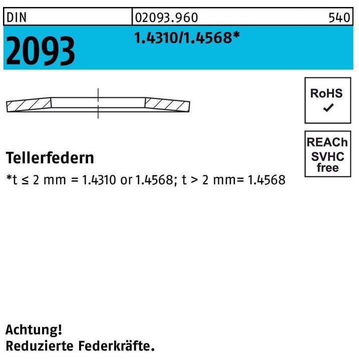 Zubehör Befestigungstechnik, Tellerfeder DIN 2093 31,5x16,3x2 1.4310/1.4568