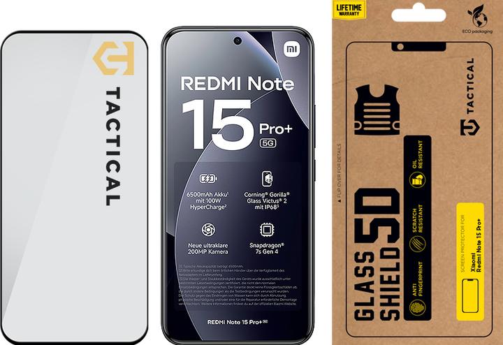 Produktbild Tactical Glass Shield 5D for Xiaomi Redmi Note 15 Pro+ Black (Xiaomi Redmi Note 15)
