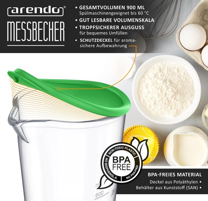 Actual product image Arendo Plastic measuring cup 600ml, 20 oz, drinking cup, ideal for electric hand mixers and hand blenders (900 ml)