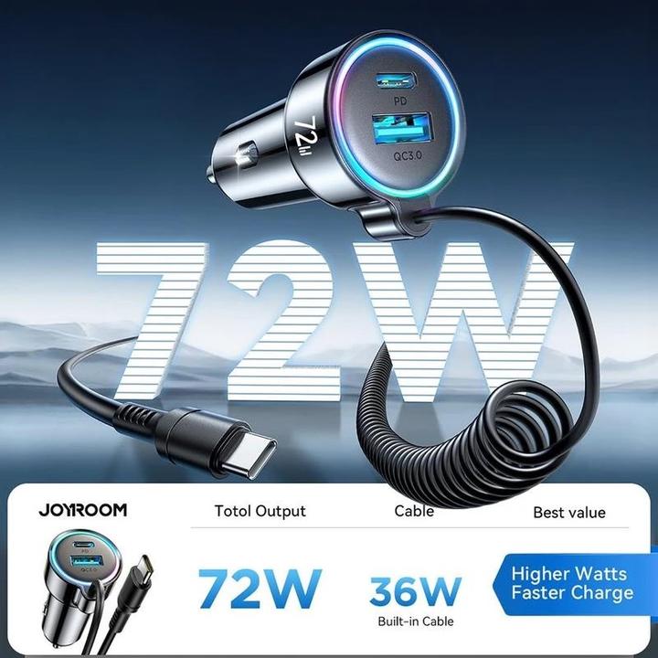 Actual product image Joyroom 3-in-1 Wired Car Charger (55W)