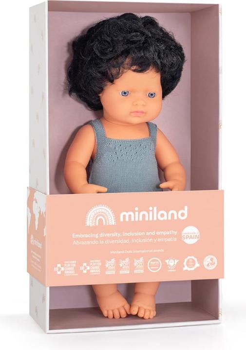 Produktbild Miniland Puppe Schwarze Locken Mädchen 38cm Body Führen Colourful