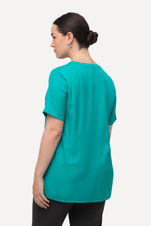 Actual product image Ulla Popken Short Sleeve Split Neck Satin Blouse (46, 48)