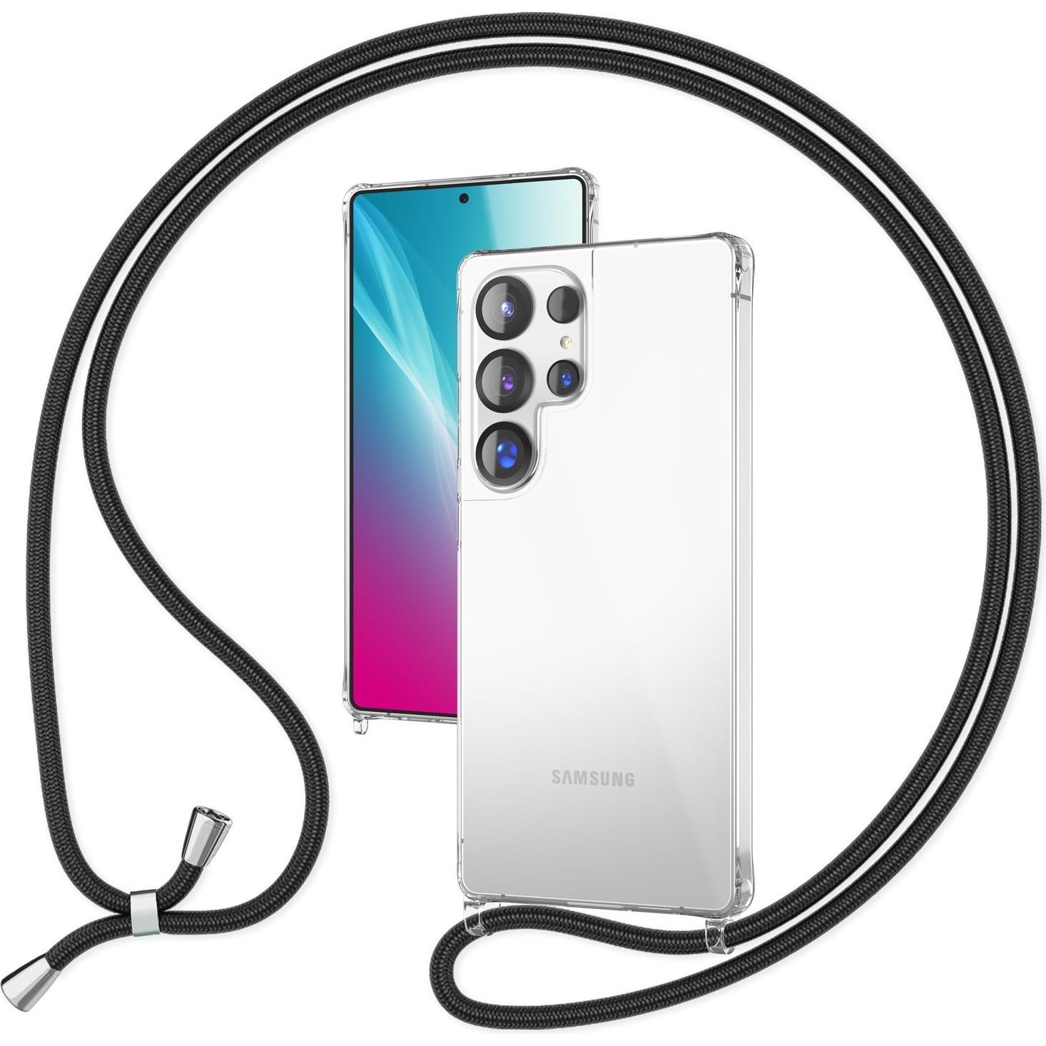 Nalia Hangit - Klare Hülle mit Band zum Umhängen - Crossbody Lanyard Hardcover, Handykette, Schwarz