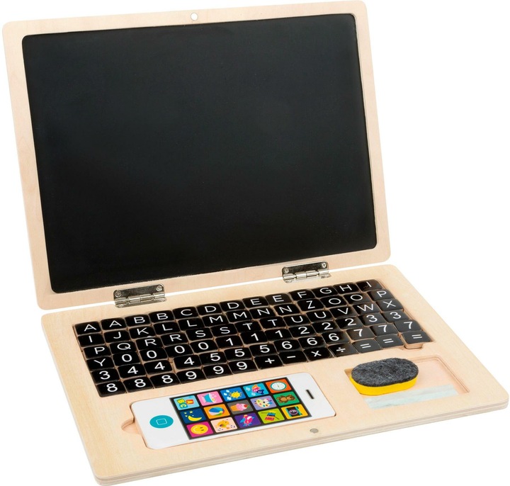 Actual product image small foot Wooden laptop with magnetic board (German)