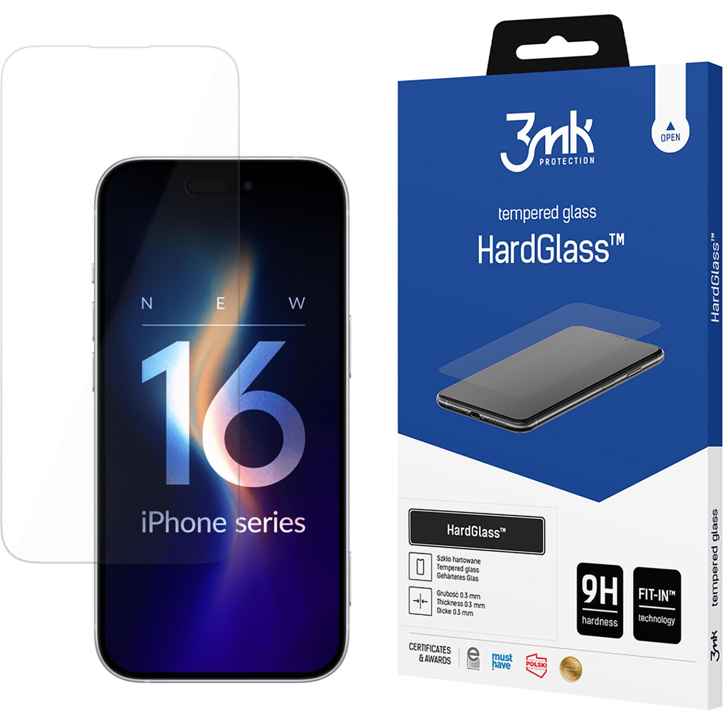 3MK HardGlass iPhone 16 Pro (1 Stück, Apple iPhone 16 Pro), Smartphone Schutzfolie, Transparent