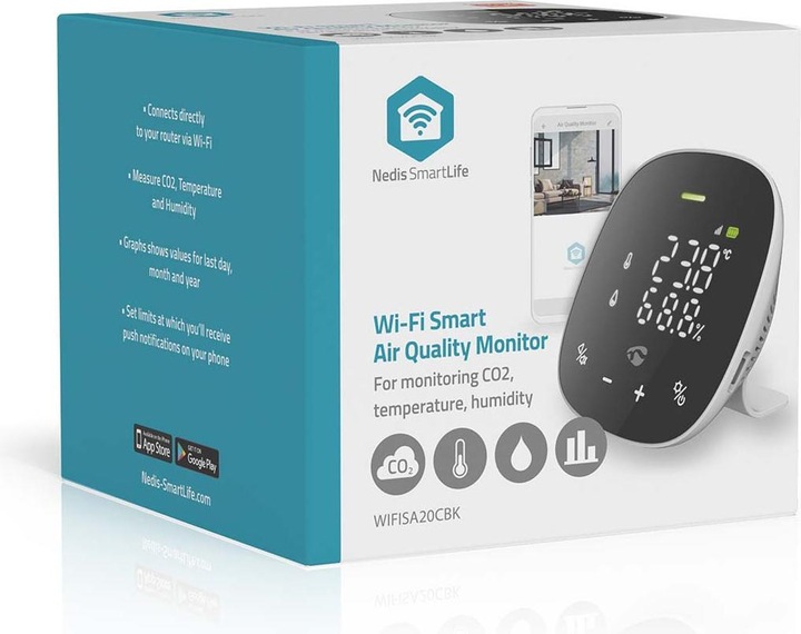 Produktbild Nedis SmartLife Luftqualitätsmonitor Wi-Fi | inkl. Display | Kohlendioxid (CO2) / Luftfeuchtigkeit /
