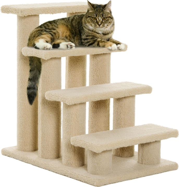 Image du produit PawHut Escalier pour chats avec 4 marches (60 cm, Blanc crème)
