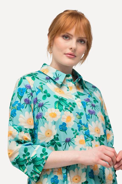 Image du produit Ulla Popken Robe chemisier, fleurs, coupe évasée, manches 3/4 (50, 52)