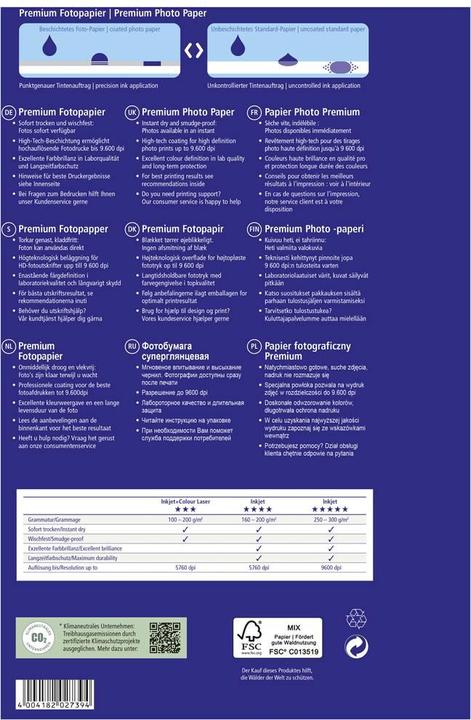 Nutritional values and ingredients Avery BIG PACK Inkjet Photo Paper, 40 Blatt (250 g/m², A4, 40 pcs.)