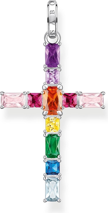 Thomas Sabo Anhänger Kreuz bunte Steine silber (925er Silber)