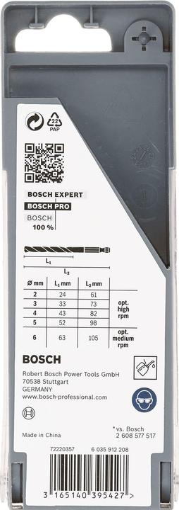Produktbild Bosch Professional Zubehör PRO Metal HSS-G Hex Spiralbohrer-Set, 5-tlg. (2 Millimeter, 3 Millimeter, 4 Millimeter, 5 Millimeter, 6 Millimeter)