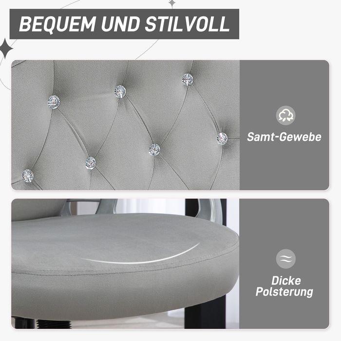 Image du produit Swisshandel24 Chaise de bureau à bascule, ergonomique, avec boutons en cristal, aspect velours, jusqu'à 120 kg (47 - 57 cm)
