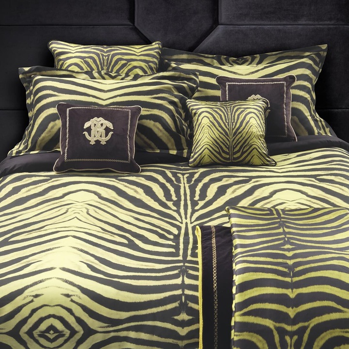Actual product image Roberto Cavalli Maco satin bed linen Mirror Zebra yellow (Bedding set, 155x220 cm + 80x80 cm)