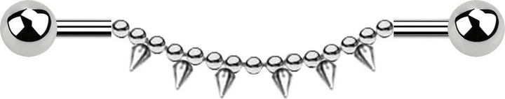Produktbild Star Piercing Barbell silber zwei Kugeln Kette sechs Cones (Chirurgenstahl 316L, ohne Messing)