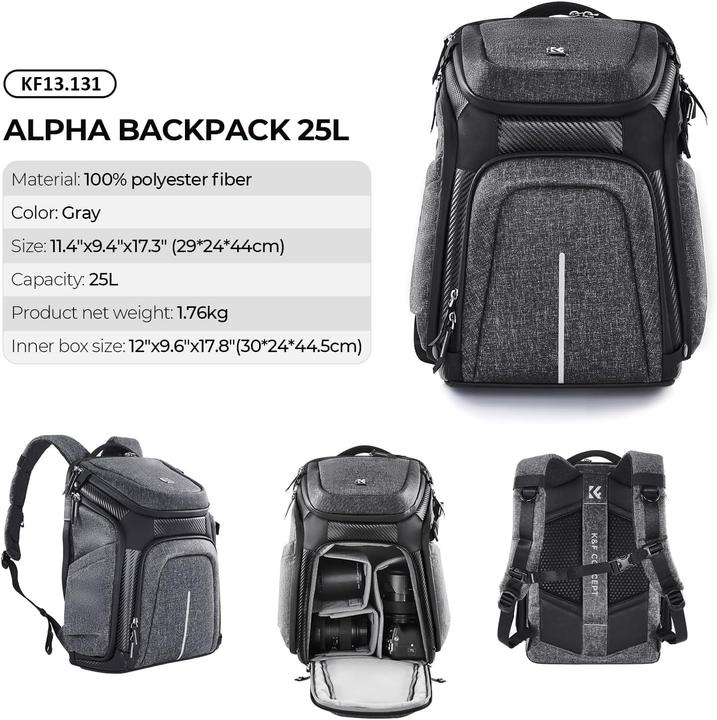 Actual product image K&F Concept Alpha Camera Backpack with 3-Side Access, Rain Cover, Laptop Compartment (Photo backpack, 26.50 l)