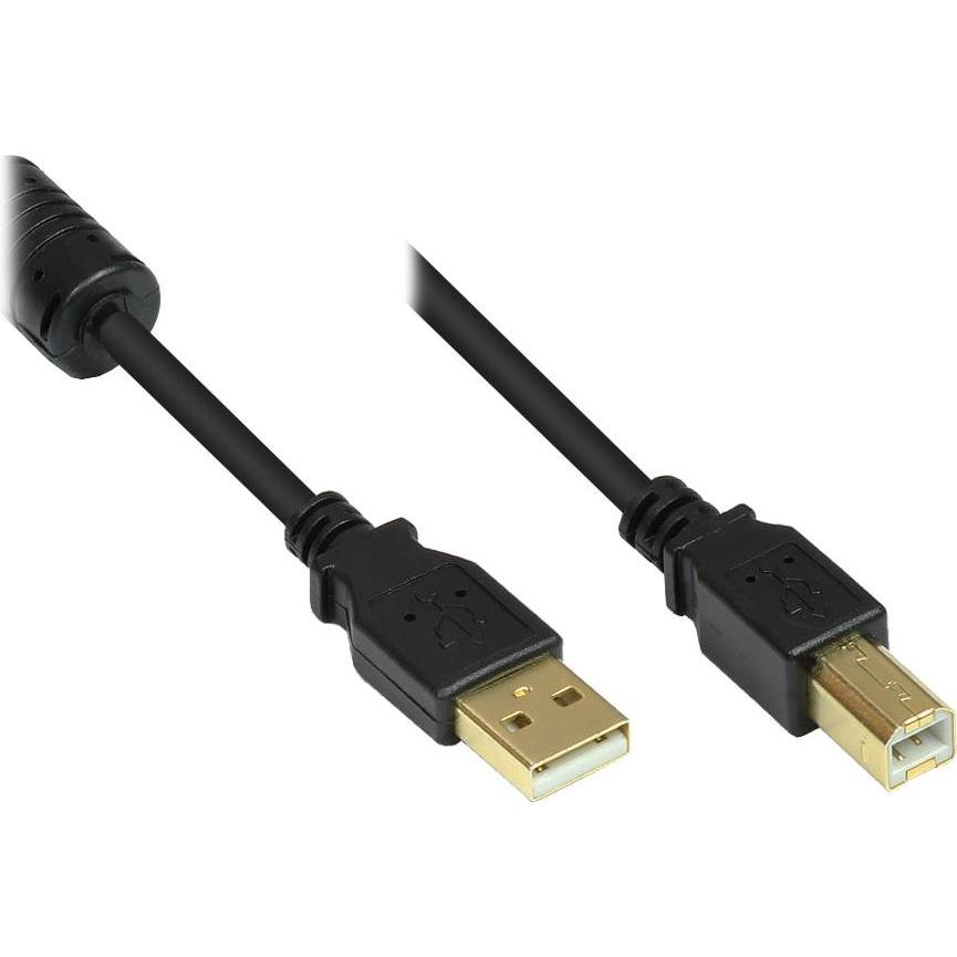 Good Connections Anschlusskabel USB 2.0 Stecker A an Stecker B, mit Ferritkern, vergoldet, schwarz, 1m (1 m, USB 2.0), U...