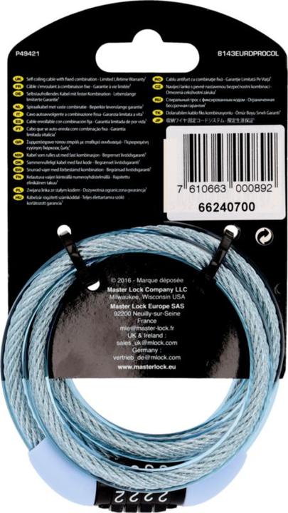Actual product image Master Lock Spiral cable lock (120 cm)