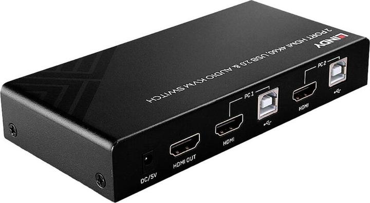 Produktbild Lindy 2 Port KVM Switch HDMI 4K60, USB 2.0 & Audio Schaltet zwischen 2 HDMI PCs von einer einzigen Konsole