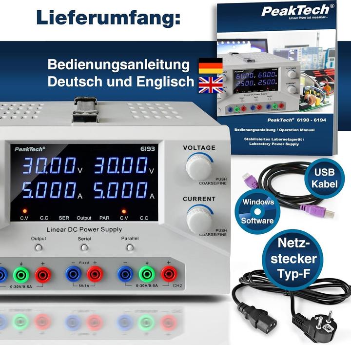 Actual product image Peaktech Laboratory Power Supply with USB and Software