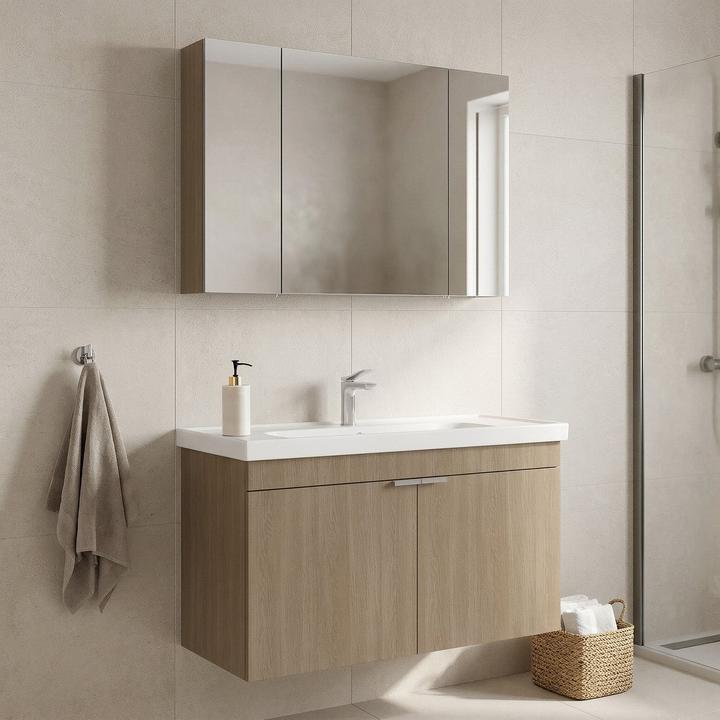 Produktbild Homitis Desna 100 Bathroom Cabinet With Sink & Mirror Set (2 Pieces)
