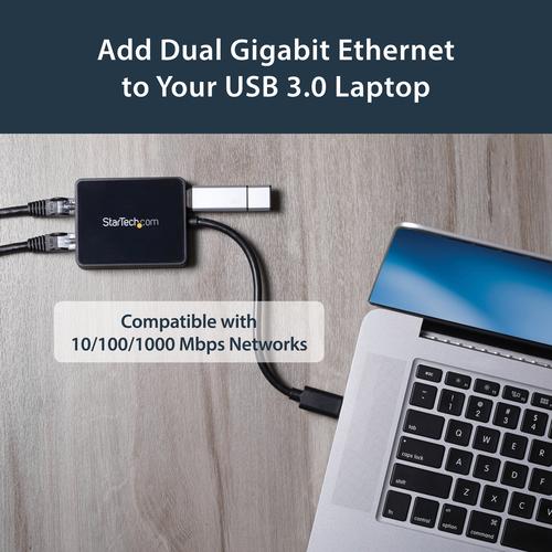 Actual product image StarTech USB 3.0 Dual Port Gigabit Nic (USB, RJ45 Gigabit Ethernet (2x))