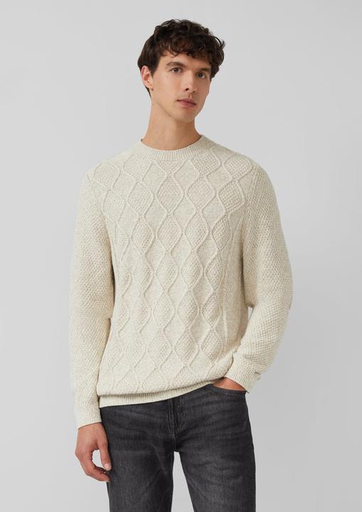 Produktbild s.Oliver Strickpullover Melierter Baumwoll-Strickpullover mit Zopfmuster (XXL)