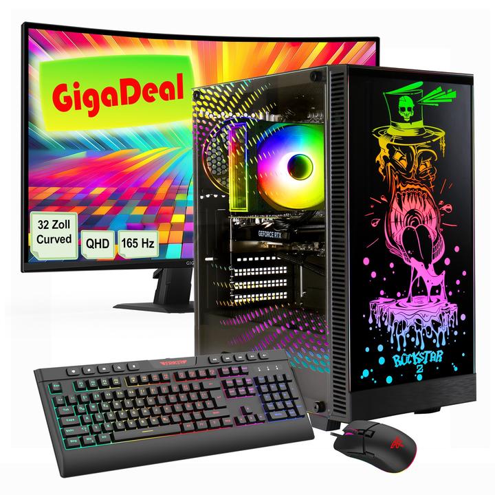 Produktbild GameMax GigaDeal Rockstar SET2629 7592 + Gigabyte GS32QC LED-Monitor Curved, 80 cm (32") + Zubehör (1000 GB, 32 GB, AMD Ryzen 5 7500F, GeForce RTX 5060 Ti)
