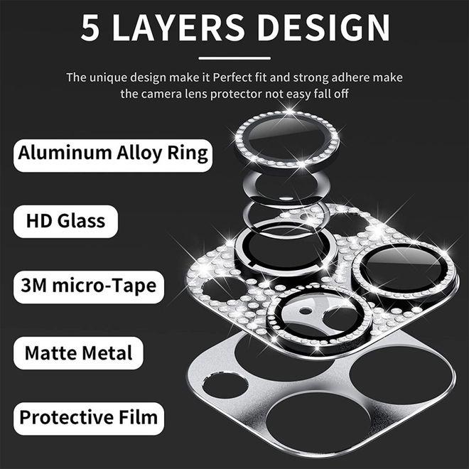 Produktbild Enkay Glasperlen Metall und gehärtetes Glas Kamera Schutz (1 Stk., Apple iPhone 16 Pro, Apple iPhone 16 Pro Max)
