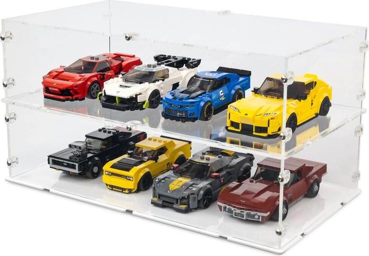 Actual product image iDisplayit Acrylic display XL for 4 LEGO® Speed ​​Champions models side by side (with clear base, stackable)