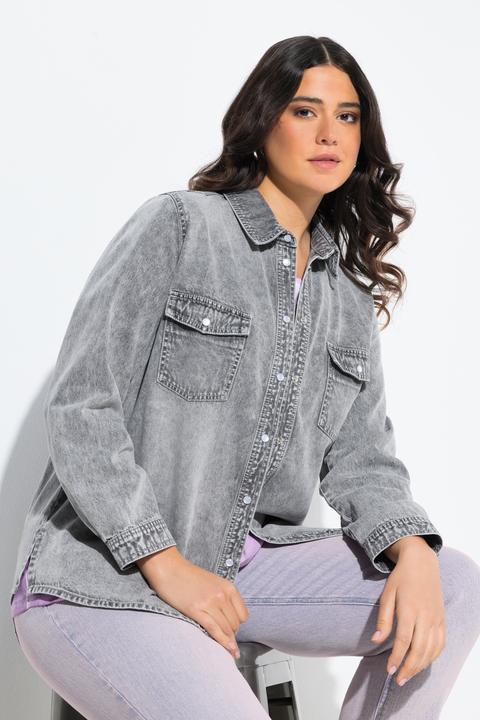 Actual product image Ulla Popken Denim Long Sleeve Button Down Shirt (58, 60)