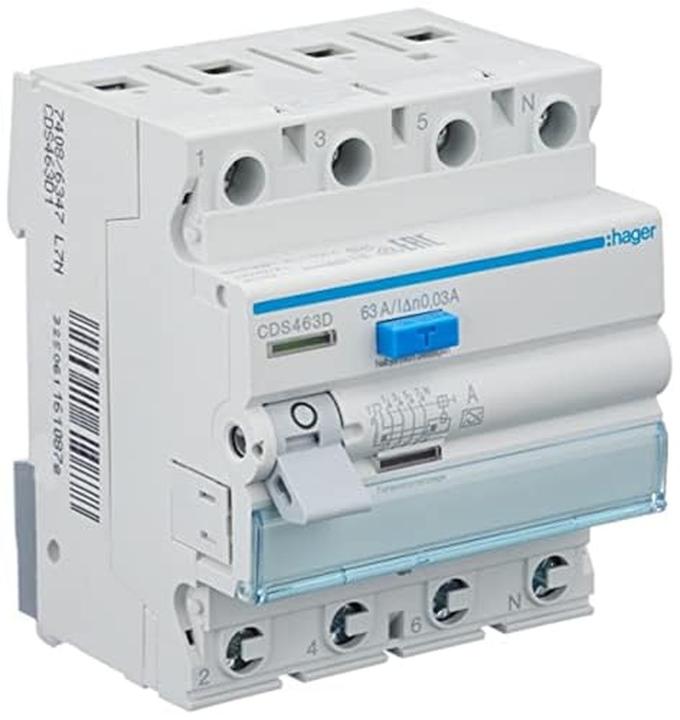 Image du produit Hager Disjoncteur FI 4 pôles 63A/30mA 6kA QC