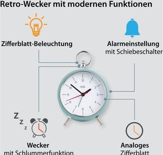 Actual product image ADE Classic Alarm Clock Retro Light Blue