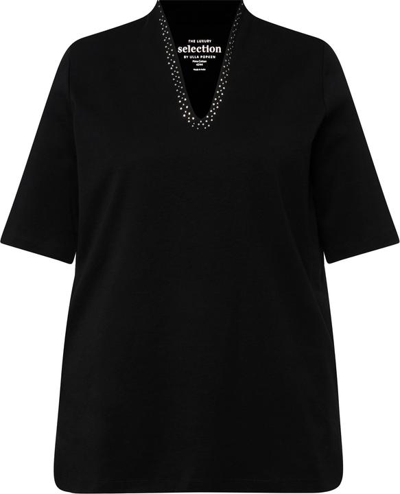 Immagine prodotto Ulla Popken T-shirt dal taglio svasato in cotone Pima con scollo montante e mezze maniche (58)