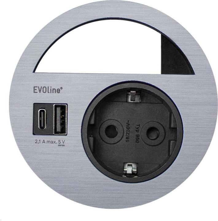 Evoline Circle80 built-in socket outlet with USB charger A/C, stainless steel