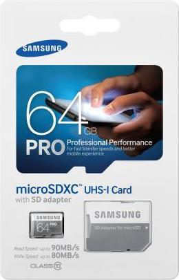 Image du produit Samsung Pro microSDXC avec adaptateur (64 Go, microSDXC, U1, UHS-I)