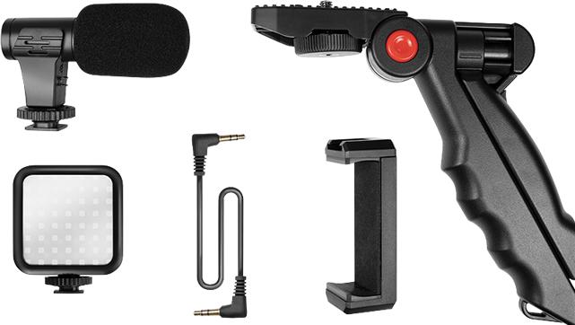 Image du produit LogiLink Kit vlogger avec lumière LED, microphone + trépied, pour smartphones 4,77